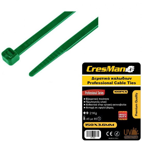  Δεματικό καλωδίων 3,6X150mm CRESMAN πράσινο 