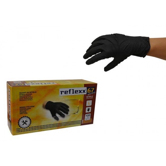 Γάντια νιτριλίου μαύρα χωρίς πούδρα 100τεμ. μήκος 24cm, πάχος 0,11mm, βάρος 5,5gr και μέγεθος M R67-M 