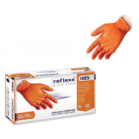 Γάντια νιτριλίου πορτοκαλί χωρίς πούδρα 50τεμ. XL N85-XL 