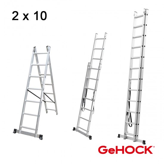Διπλή Σκάλα Επεκτεινόμενη Αλουμινίου 2 x 10 Σκαλοπάτια GeHOCK Σκάλες 