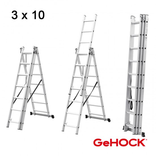 Τριπλή Σκάλα Επεκτεινόμενη Αλουμινίου 3 x 10 Σκαλοπάτια GeHOCK Σκάλες 