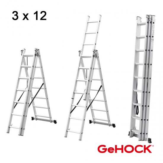 Τριπλή Σκάλα Επεκτεινόμενη Αλουμινίου 3 x 12 Σκαλοπάτια GeHOCK Σκάλες 